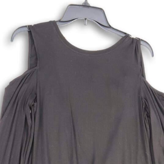 NWT Womens Black Cold Shoulder Sleeve Round Neck Mini Dress Size Medium image number 3