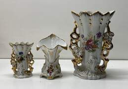 Vintage Vase Lot of 3 Gold Luster Floral Design