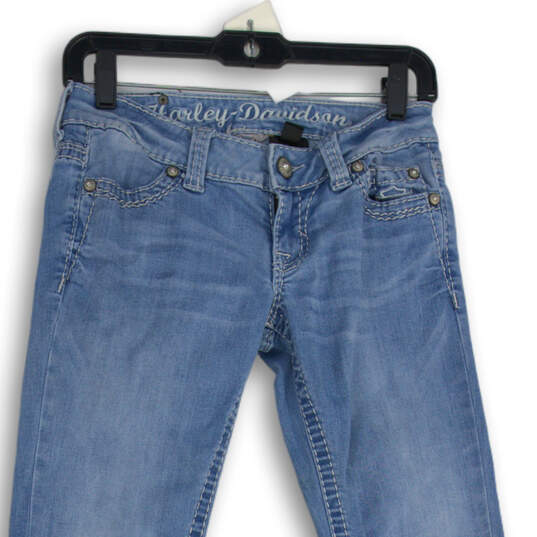 Womens Blue Denim Medium Wash 5 Pocket Design Straight Leg Jeans Size 2 image number 3
