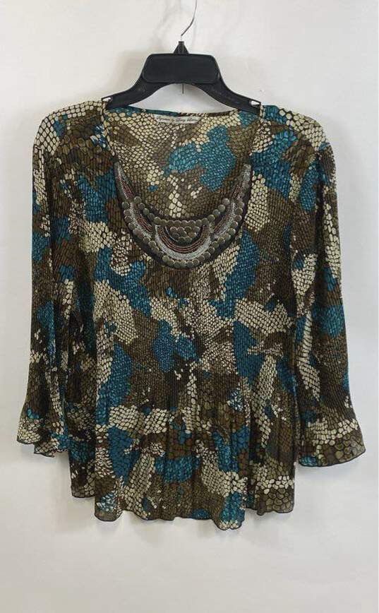 Signature by Larry Levine Womens Multicolor Beaded Scoop Neck Blouse Top Size XL image number 1