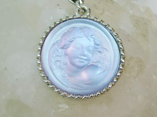 Kirks Folly Lavender Glass Carved Angel Silver Tone Charm Pendant 13.7g image number 6