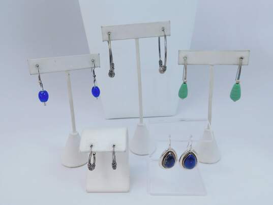 Artisan Sterling Silver Glass Lapis Earrings Variety 26.8g image number 1
