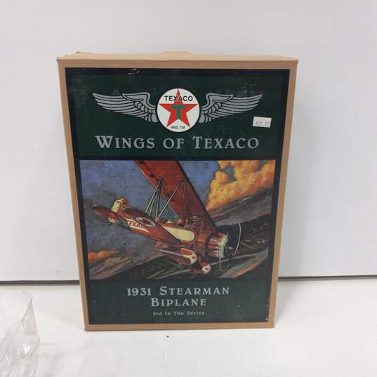 Vintage 1995 Ertl Wings of Texaco 1931 Stearman Biplane Die-Cast Coin Bank IOB image number 1