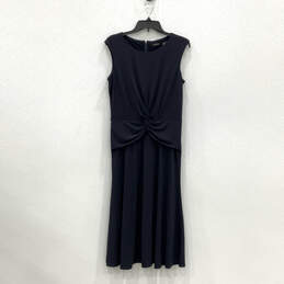 Womens Blue Sleeveless Round Neck Twist Front Back Zip A Line Dress Size 10
