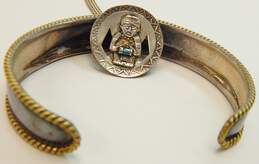 Artisan 925 & 900 Silver Figural Emerald Pendant Necklace & Brass Cuff Bracelet alternative image