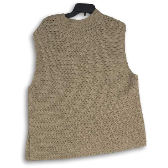 Eileen Fisher Womens Beige Crochet Mock Neck Sleeveless Pullover Sweater Size XL image number 2