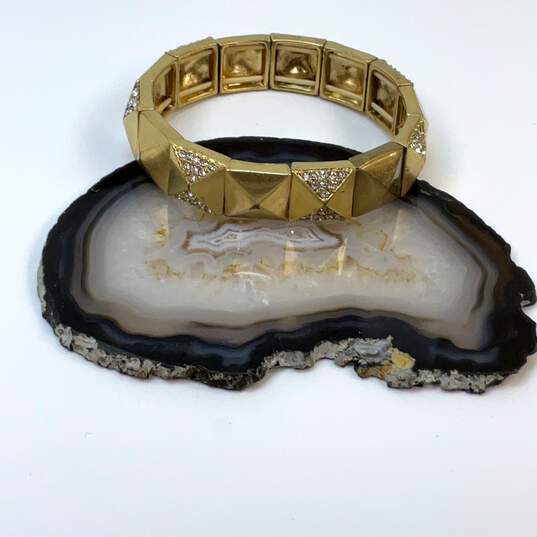 Designer J. Crew Gold-Tone Rhinestone Stretch Panel Bangle Bracelet image number 1