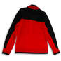 Mens Red Black Fleece Long Sleeve Collared Pockets Full-Zip Jacket Size M image number 2