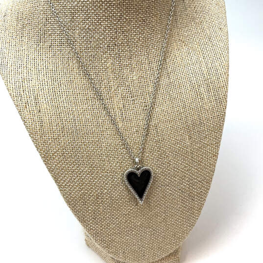 Designer Brighton Silver-Tone Link Chain Black Heart Shape Pendant Necklace image number 1