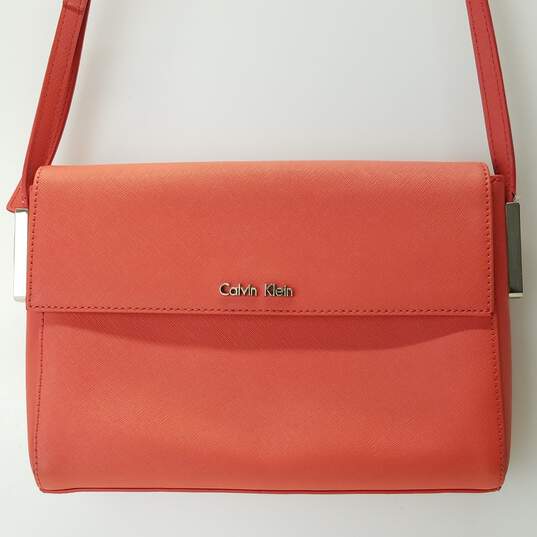 Calvin Klein Orange Leather Shoulder Crossbody Flap Bag image number 1
