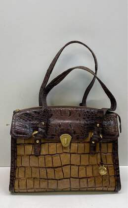 BRAHMIN Eros Tan Croc Embossed Leather Turnlock Zip Satchel Bag