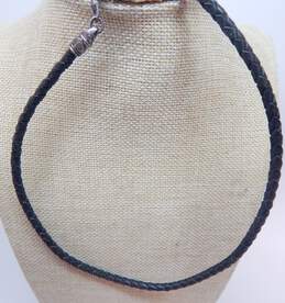 Scott Kay Sterling Silver Braided Black Leather Cord Necklace 9.7g