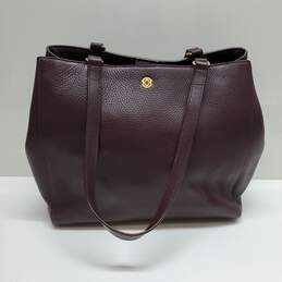 DAGNE DONER BURGUNDY LEATHER TRAVEL COMPUTER TOTE BAG 15x12x6in