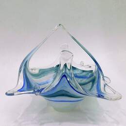 VTG Murano Hand Blown Art Glass Basket Blue Green Design Lavorazione Centerpiece alternative image