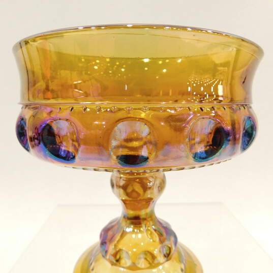 VNTG Carnival Glass Orange Thumbprint Pedestal Bowl image number 4