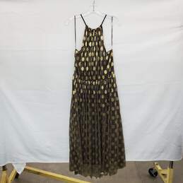 Sunday In Brooklyn Black & Gold Polka Dot Metallic Halter Maxi Dress WM Size L alternative image