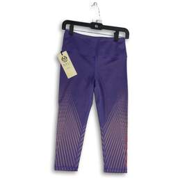 NWT Kali Womens Purple Striped Pull-On Activewear Peloton Capri Leggings Size M