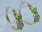 14K Gold Peridot Faceted Hearts & Sapphire Accented Hoop Earrings 3.8g image number 3