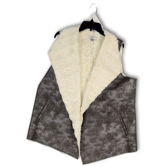 Womens Silver Grey Suede Sleeveless Front Pockets Open Front Vest Size 1X image number 1