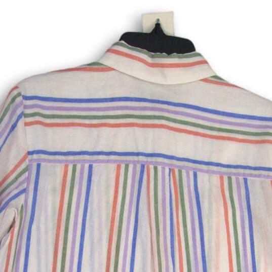 Lands' End Womens White Striped Long Sleeve Spread Collar Button-Up Shirt Size S image number 4