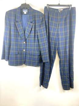 Pendleton Women Blue Wool Plaid Pants 2Pc Suit Sz 14