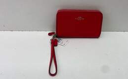 COACH F57467 Red Leather Double Zip Phone Ward Wallet Wristlet