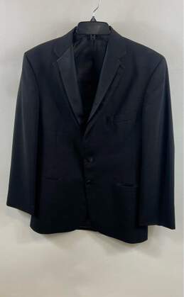 Oscar De La Renta Mens Black Wool Pockets Notch Lapel Formal Blazer Jacket Sz 39