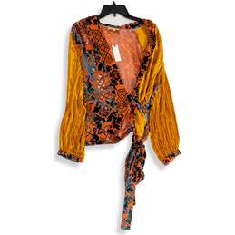 NWT Anthropologie Womens Orange Pink Floral Tie Waist Blouse Top Size M
