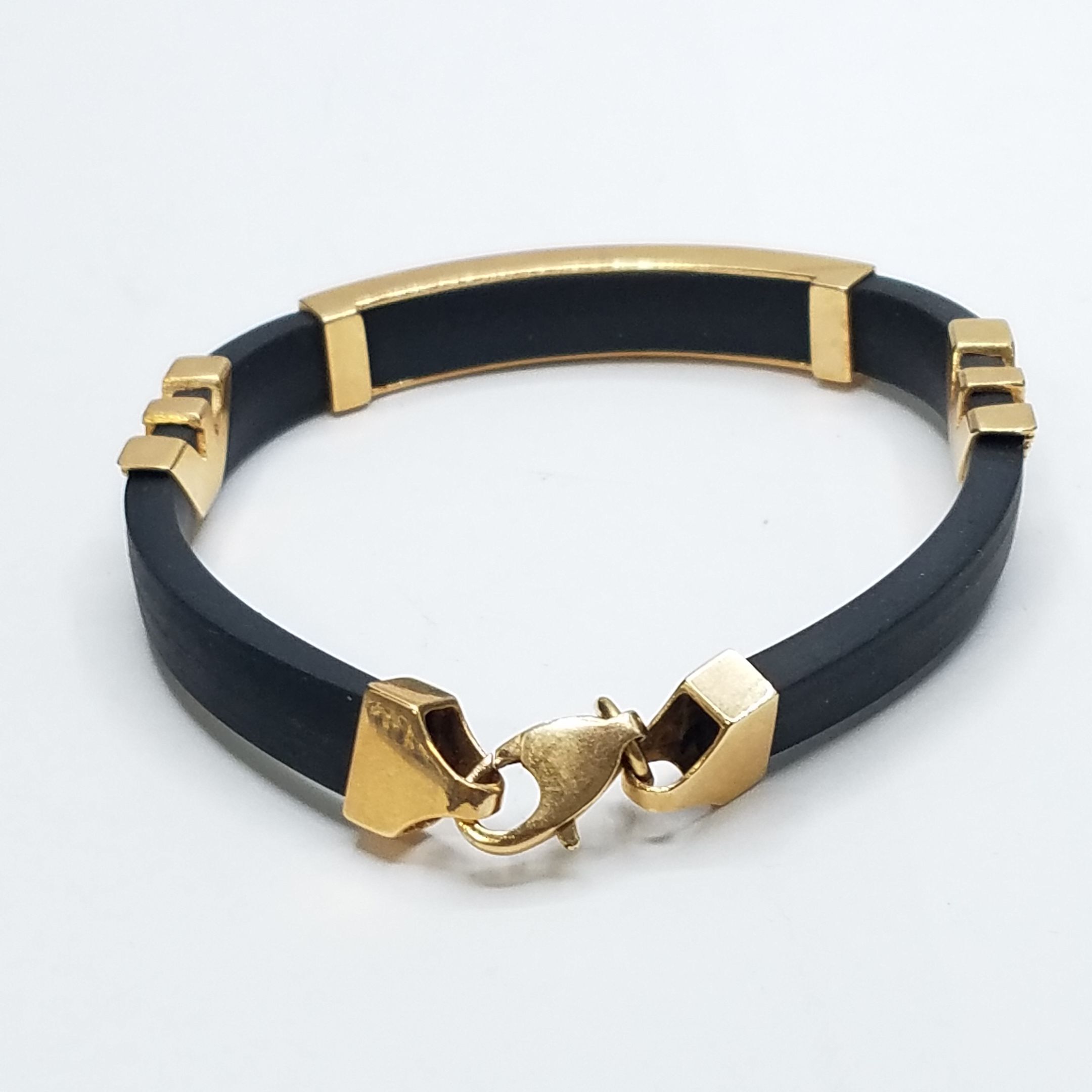 ZIVOM Stainless Steel Rubber Gold Black ID Wrist Band Bracelet For Men