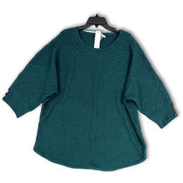 NWT Womens Green Knitted Round Neck 3/4 Sleeve Pullover Sweater Size 2X