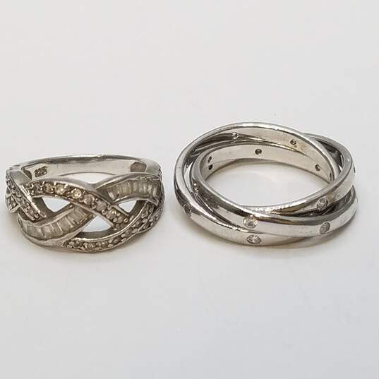 Sterling Silver Bagette & Crystal Artsy Ring Bundle 2pcs. 13.2g image number 1