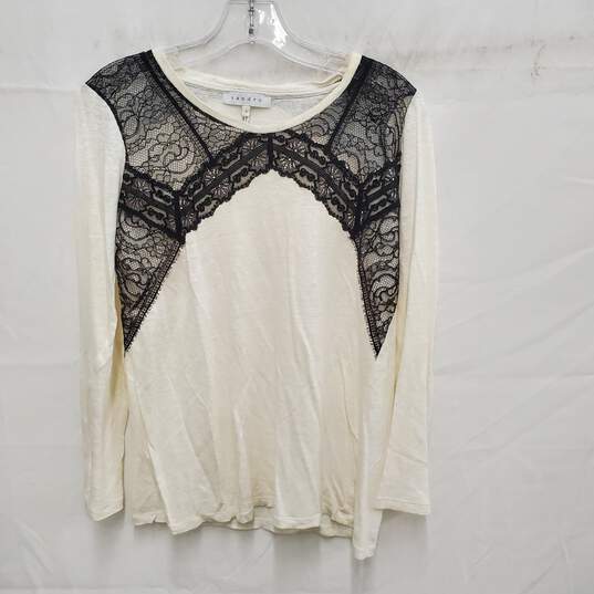 Sandro WM's Ivory Linen and Black Lace Blouse Top Size 3 image number 1