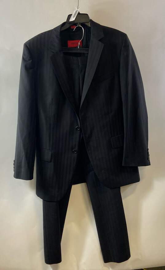 Hugo Boss Mens Black Long Sleeve Single-Breasted 2 Piece Pants Suit Size 42R image number 1