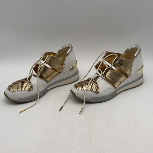 Michael Kors Womens Beckett White Gold Wedge High Heels Sneakers Shoes Size 8.5 image number 1
