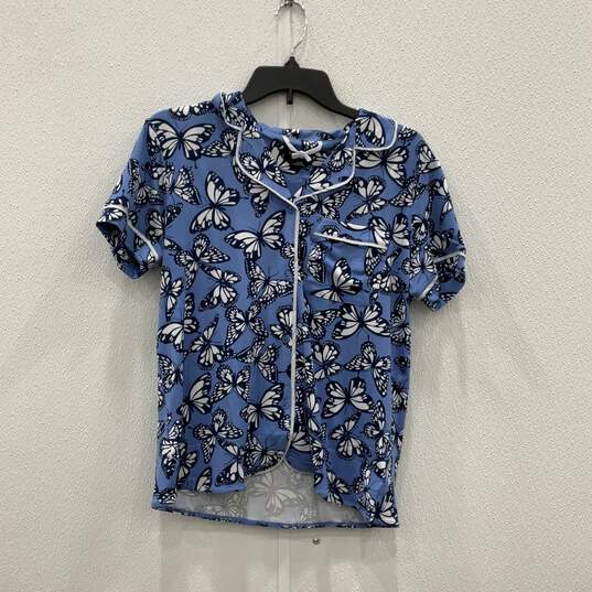 Kate Spade New York Womens Blue Butterfly Button Up Shirt Shorts & Pajama Set XS image number 2