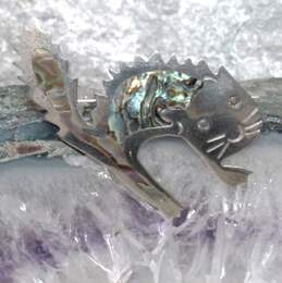 Mexico Artisan MB Sterling Silver Abalone Inlay Scaredy Cat Brooch