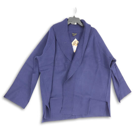 NWT Womens Blue Long Sleeve Side Slit Open Front Cardigan Sweater Size 3X image number 1