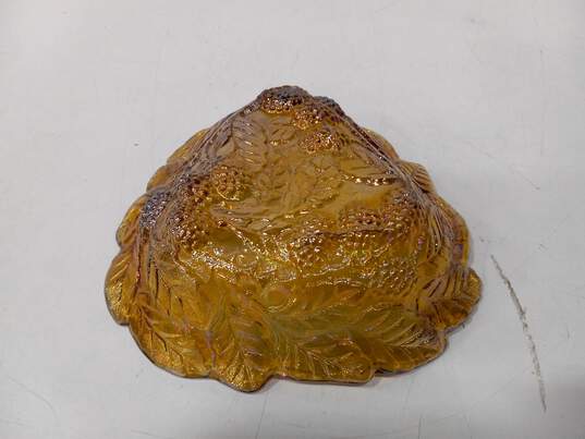Triangular Amber Carnival Glass Leaf Bowl image number 4
