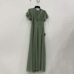 NWT Lulus Womens Green V-Neck Flutter Sleeve Long Maxi Dress Size 1X