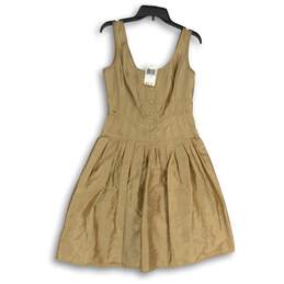NWT Kay Unger Womens Mini Dress Back Zip Scoop Neck Pleated Champagne Size 8
