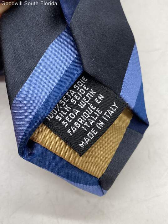 Authentic Yves Saint Laurent Mens Black Blue Striped Printed Designer Tie image number 7