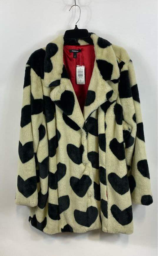 NWT Torrid Womens White Black Faux Fur Heart Wide Lapel Collar Overcoat Size 4 image number 1