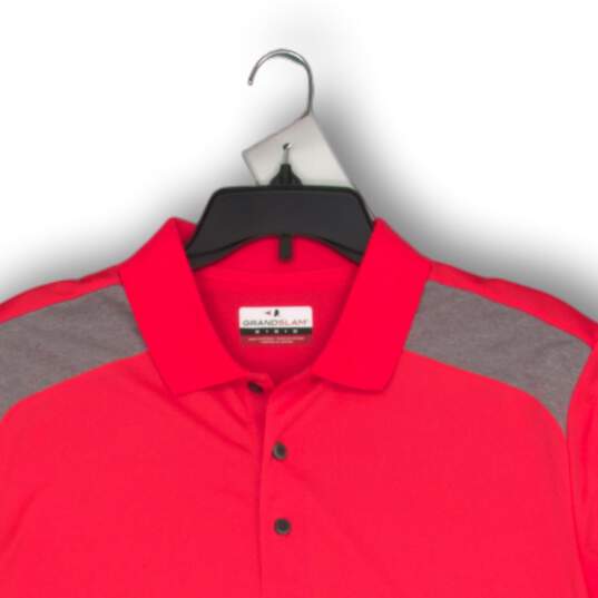 NWT Grand Slam Mens Polo Shirt Stretch Spread Collar Short Sleeve Red Gray Sz M image number 3