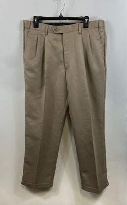 NWT Perry Ellis Portfolio Mens Khaki Mid Rise Pleated Dress Pants Size 36x29