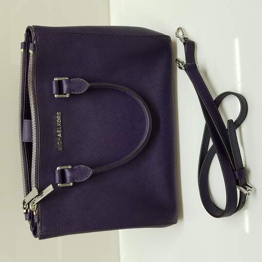 Buy the Michael Kors Mercer Leather Purple Tote | GoodwillFinds