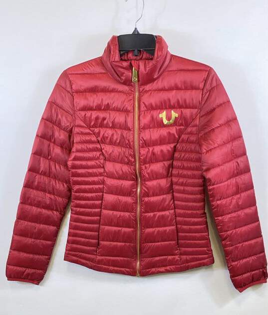 True Religion Womens Red Long Sleeve Full-Zip Short Puffer Jacket Size X-Small image number 1