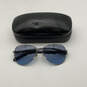 Mens Blue Silver Metal Full Rim Blue Lens Aviator Sunglasses With Case image number 1