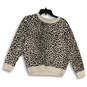Womens Black Beige Cheetah Print Long Sleeve V-Neck Pullover Sweatshirt Size M image number 1