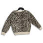 Womens Black Beige Cheetah Print Long Sleeve V-Neck Pullover Sweatshirt Size M image number 2