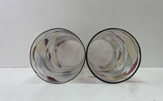 FOSTORIA Galleria Hurricane Shades Abstract Mosaic Art Glass 2pc Set image number 2
